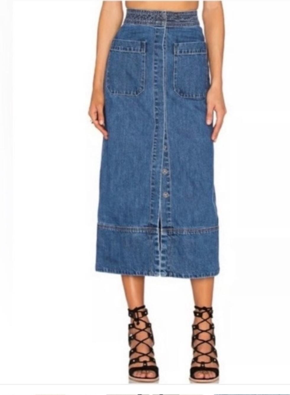 Free People Rory Denim Midi Skirt / sz 6